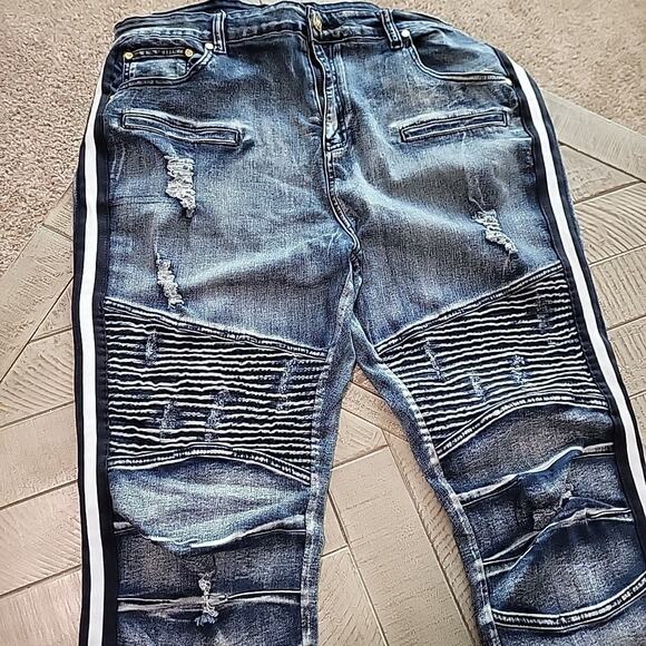 Argonaut Nation Jeans Slim Stretch Distressed Blue Denim - Picture 2 of 10